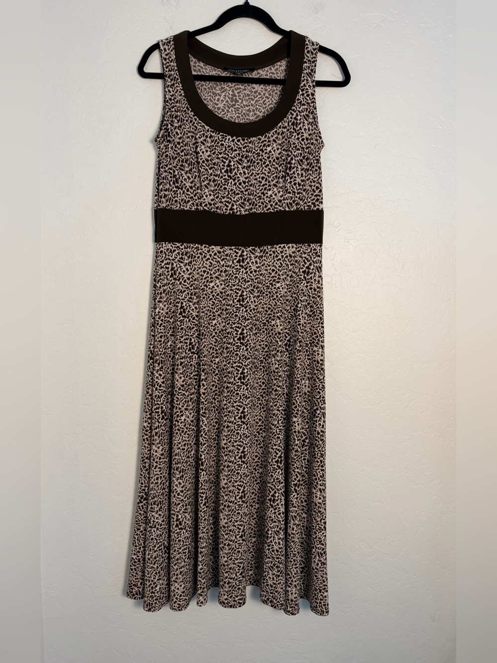 Perception Women's Sz10 Fit & Flare Dress Brown/Tan Sleeveless Leopard Inspired